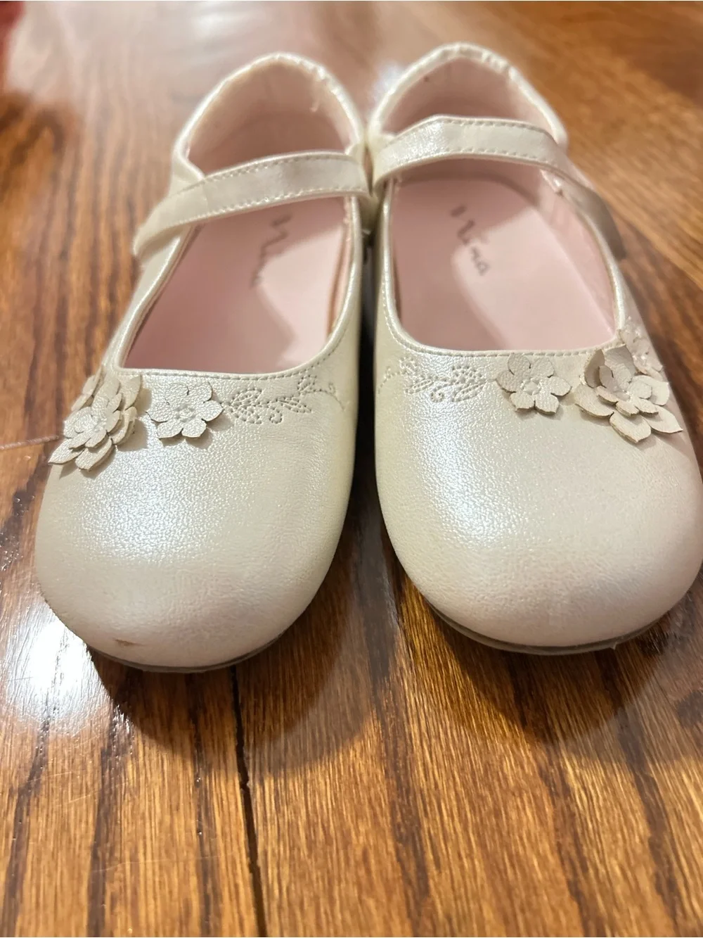 Nina Shoes Cream Mary Jane Dress Shoes with Floral Appliqué